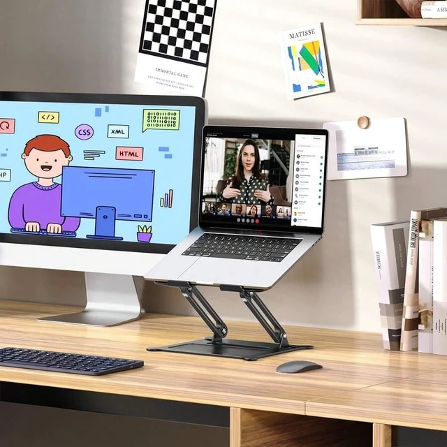 Alt view image 3 of 7 - Bks Adjustable Aluminum Laptop Stand Holder Riser for MacBook Air Pro HP XPS 10-15.6 Inch Portable Ergonomic Cooling Desk Mount Black