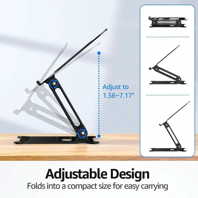 Alt view image 5 of 7 - Bks Adjustable Aluminum Laptop Stand Holder Riser for MacBook Air Pro HP XPS 10-15.6 Inch Portable Ergonomic Cooling Desk Mount Black