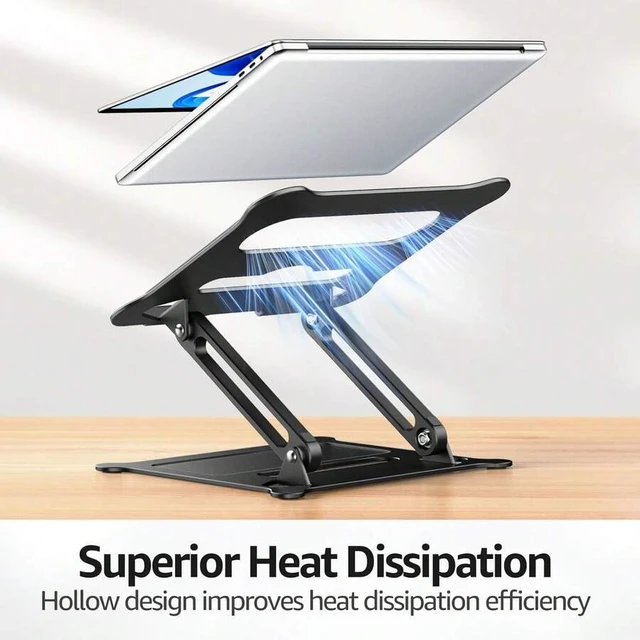 Alt view image 6 of 7 - Bks Adjustable Aluminum Laptop Stand Holder Riser for MacBook Air Pro HP XPS 10-15.6 Inch Portable Ergonomic Cooling Desk Mount Black