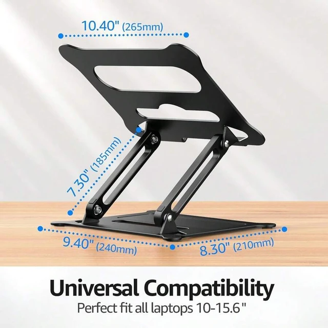 Alt view image 7 of 7 - Bks Adjustable Aluminum Laptop Stand Holder Riser for MacBook Air Pro HP XPS 10-15.6 Inch Portable Ergonomic Cooling Desk Mount Black