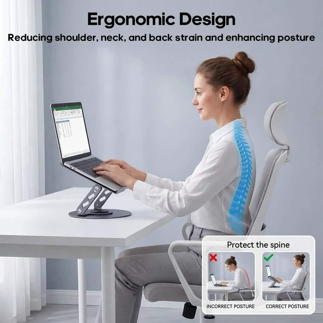 Alt view image 6 of 7 - Bks Adjustable Laptop Stand With 360° Rotating Base, Ergonomic Riser, Foldable Portable Desktop Holder For Office Fits Most Laptops