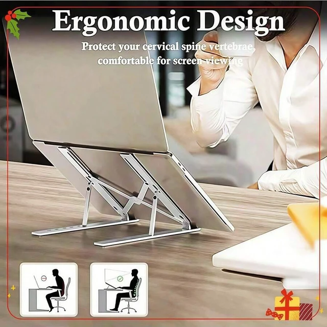 Alt view image 7 of 7 - Bks 10-Level Adjustable Laptop Stand Height Riser Foldable Ergonomic Computer Holder for Desk 10-17 Inch