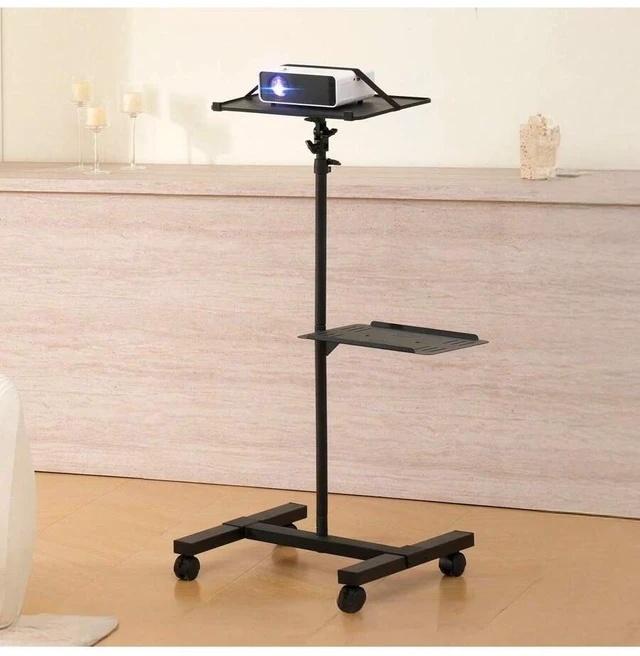 Main image of Bks Projector Stand With Wheels, Adjustable Height Tripod Mount, Laptop Tray Gooseneck Holder, 22.8 to 57.3 In, Black