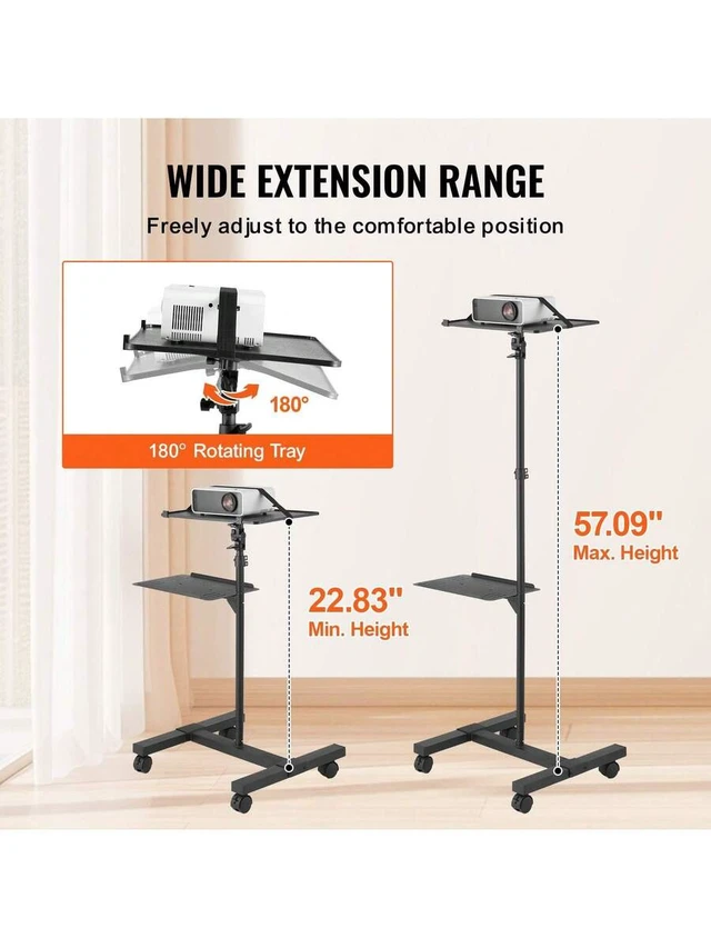 Alt view image 3 of 7 - Bks Projector Stand With Wheels, Adjustable Height Tripod Mount, Laptop Tray Gooseneck Holder, 22.8 to 57.3 In, Black