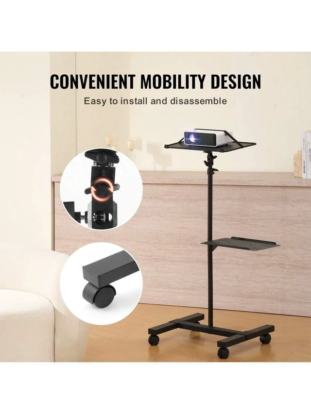 Alt view image 5 of 7 - Bks Projector Stand With Wheels, Adjustable Height Tripod Mount, Laptop Tray Gooseneck Holder, 22.8 to 57.3 In, Black