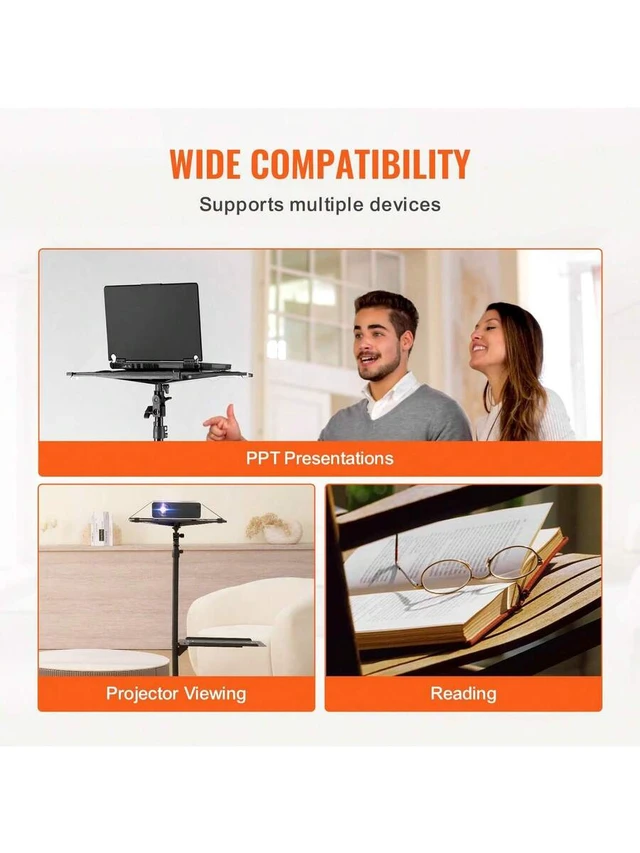 Alt view image 6 of 7 - Bks Projector Stand With Wheels, Adjustable Height Tripod Mount, Laptop Tray Gooseneck Holder, 22.8 to 57.3 In, Black