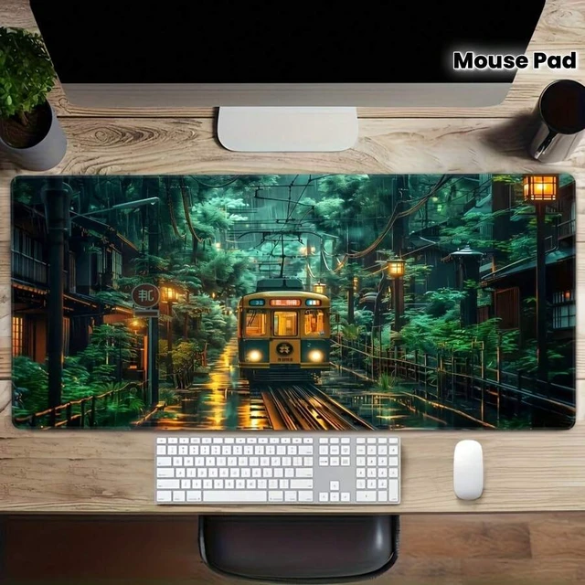 Alt view image 3 of 7 - Bks Large High-Definition Rainforest Train Design Mouse Pad Extended Desktop Mat Non-Slip Rubber Base Durable Polyester Gaming Mat
