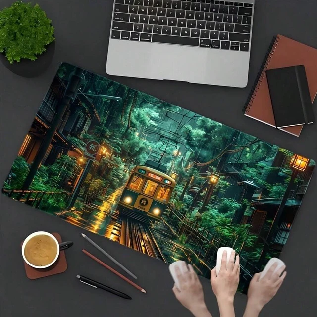 Alt view image 5 of 7 - Bks Large High-Definition Rainforest Train Design Mouse Pad Extended Desktop Mat Non-Slip Rubber Base Durable Polyester Gaming Mat