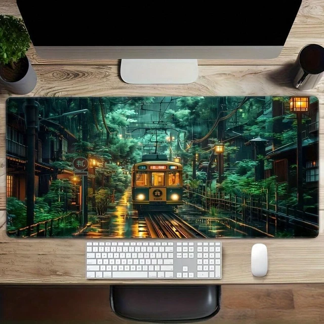 Alt view image 6 of 7 - Bks Large High-Definition Rainforest Train Design Mouse Pad Extended Desktop Mat Non-Slip Rubber Base Durable Polyester Gaming Mat