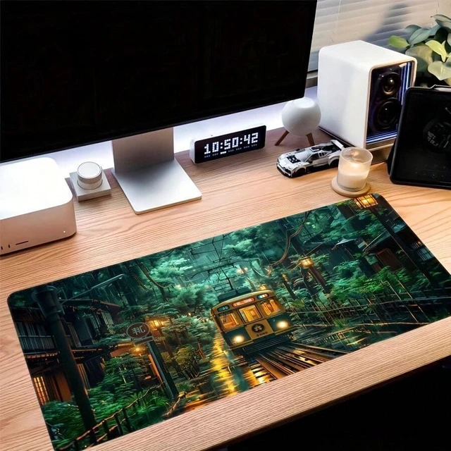 Alt view image 7 of 7 - Bks Large High-Definition Rainforest Train Design Mouse Pad Extended Desktop Mat Non-Slip Rubber Base Durable Polyester Gaming Mat