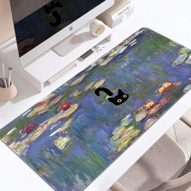 Main image of Bks 80x30cm Large Gaming Mouse Pad Black Cat Water Design Anti-Slip Rubber Base Office Desk Mat