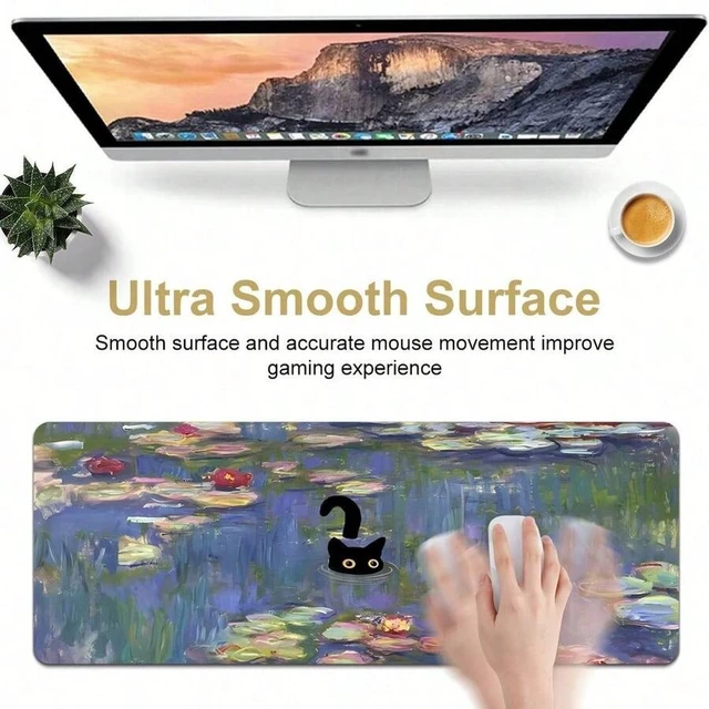Alt view image 2 of 5 - Bks 80x30cm Large Gaming Mouse Pad Black Cat Water Design Anti-Slip Rubber Base Office Desk Mat