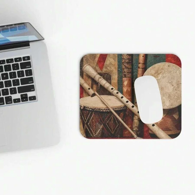 Main image of Bks 9.84x11.81in Instrument Collage Canvas Mouse Pad, World Music Instruments Design, Non-Slip Rubber Base for Office and Gaming
