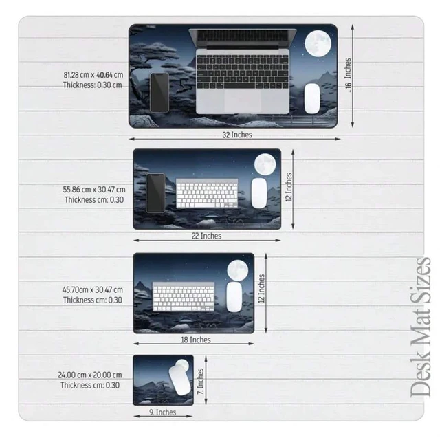 Alt view image 6 of 7 - Bks Large Desk Mat Mouse Pad, 30x70cm Extended Gaming Surface, Japanese Aesthetic Design, Non-Slip Rubber Base for Office and Home Workstations