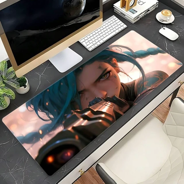 Alt view image 3 of 7 - Bks Large Anime Girl Mouse Pad Thick Non-Slip Rubber Desk Mat for Gaming Keyboard Computer Vibrant Blue Hair Artwork
