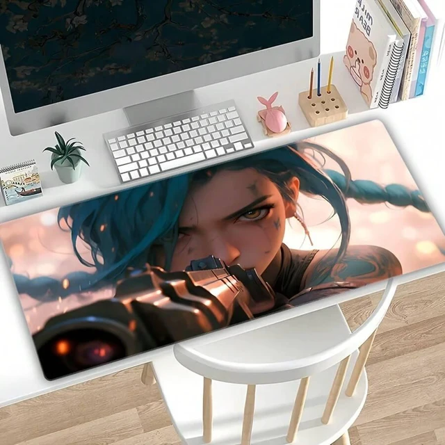 Alt view image 5 of 7 - Bks Large Anime Girl Mouse Pad Thick Non-Slip Rubber Desk Mat for Gaming Keyboard Computer Vibrant Blue Hair Artwork