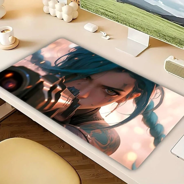 Alt view image 7 of 7 - Bks Large Anime Girl Mouse Pad Thick Non-Slip Rubber Desk Mat for Gaming Keyboard Computer Vibrant Blue Hair Artwork