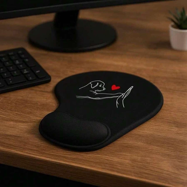 Alt view image 6 of 7 - Bks 1PC Cute Mouse Pad With Wrist Rest Cartoon Dog Heart Print Desk Mat Gaming Office Accessories