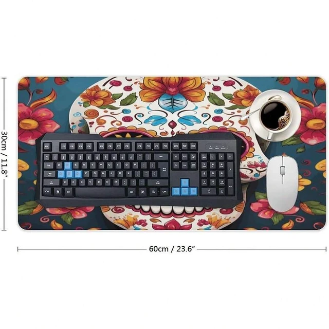 Alt view image 3 of 7 - Bks Waterproof Desk Pad 24x12 Non-Slip Rubber Colorful Sugar Skull Mouse Pad For Keyboard & Laptop Foldable Office Computer Desk Mat Smooth Gaming Surface