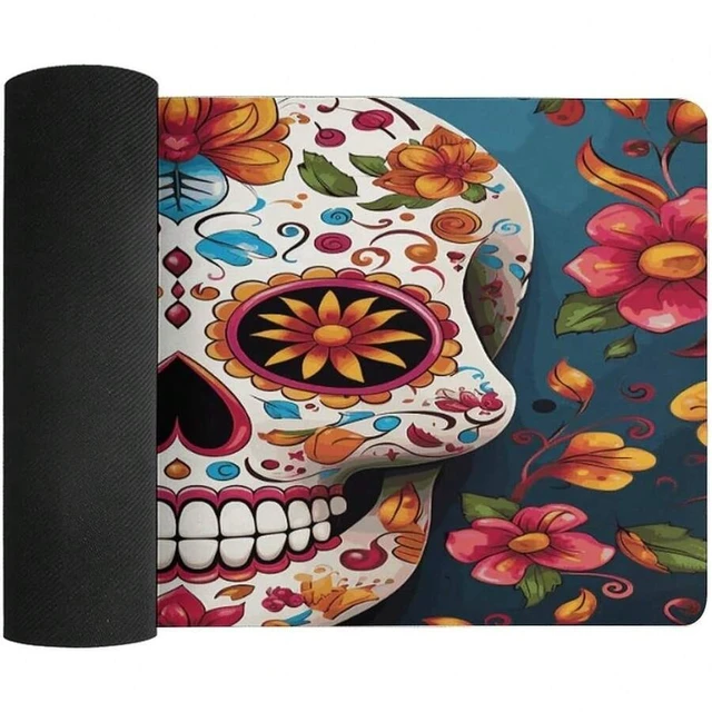 Alt view image 4 of 7 - Bks Waterproof Desk Pad 24x12 Non-Slip Rubber Colorful Sugar Skull Mouse Pad For Keyboard & Laptop Foldable Office Computer Desk Mat Smooth Gaming Surface
