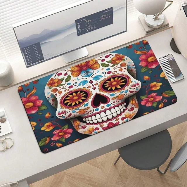 Alt view image 2 of 7 - Bks Waterproof Desk Pad 24x12 Non-Slip Rubber Colorful Sugar Skull Mouse Pad For Keyboard & Laptop Foldable Office Computer Desk Mat Smooth Gaming Surface