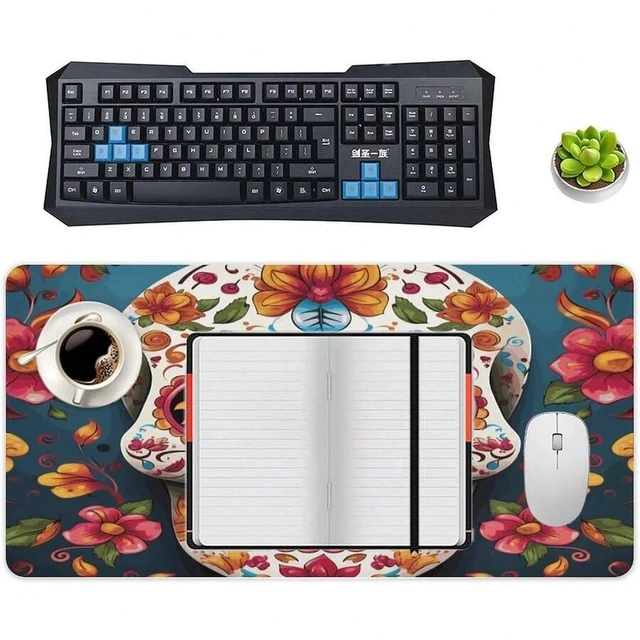 Alt view image 5 of 7 - Bks Waterproof Desk Pad 24x12 Non-Slip Rubber Colorful Sugar Skull Mouse Pad For Keyboard & Laptop Foldable Office Computer Desk Mat Smooth Gaming Surface
