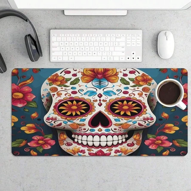 Alt view image 6 of 7 - Bks Waterproof Desk Pad 24x12 Non-Slip Rubber Colorful Sugar Skull Mouse Pad For Keyboard & Laptop Foldable Office Computer Desk Mat Smooth Gaming Surface
