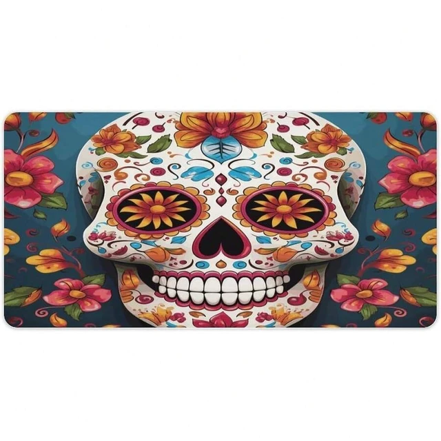 Alt view image 7 of 7 - Bks Waterproof Desk Pad 24x12 Non-Slip Rubber Colorful Sugar Skull Mouse Pad For Keyboard & Laptop Foldable Office Computer Desk Mat Smooth Gaming Surface