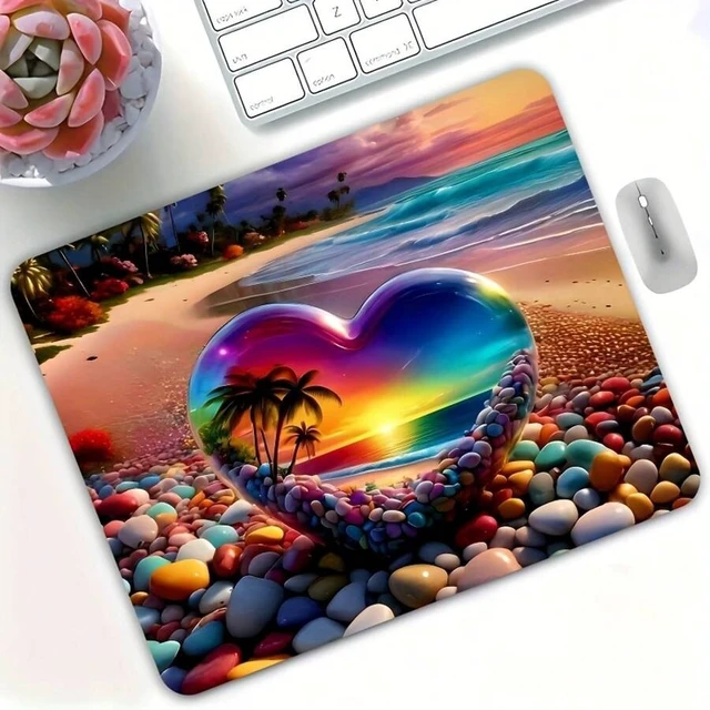 Alt view image 3 of 7 - Bks Square Non-Slip Rubber Gaming Mouse Pad with Seaside Sunset Palm Tree Heart Stone Design Smooth Gliding Surface for Office Laptop Desktop