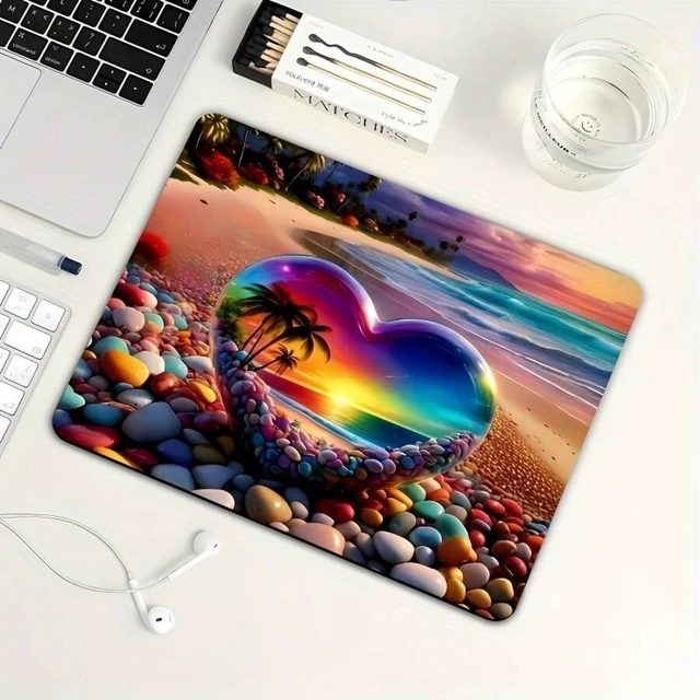 Alt view image 5 of 7 - Bks Square Non-Slip Rubber Gaming Mouse Pad with Seaside Sunset Palm Tree Heart Stone Design Smooth Gliding Surface for Office Laptop Desktop