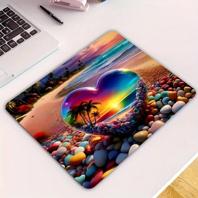 Alt view image 6 of 7 - Bks Square Non-Slip Rubber Gaming Mouse Pad with Seaside Sunset Palm Tree Heart Stone Design Smooth Gliding Surface for Office Laptop Desktop