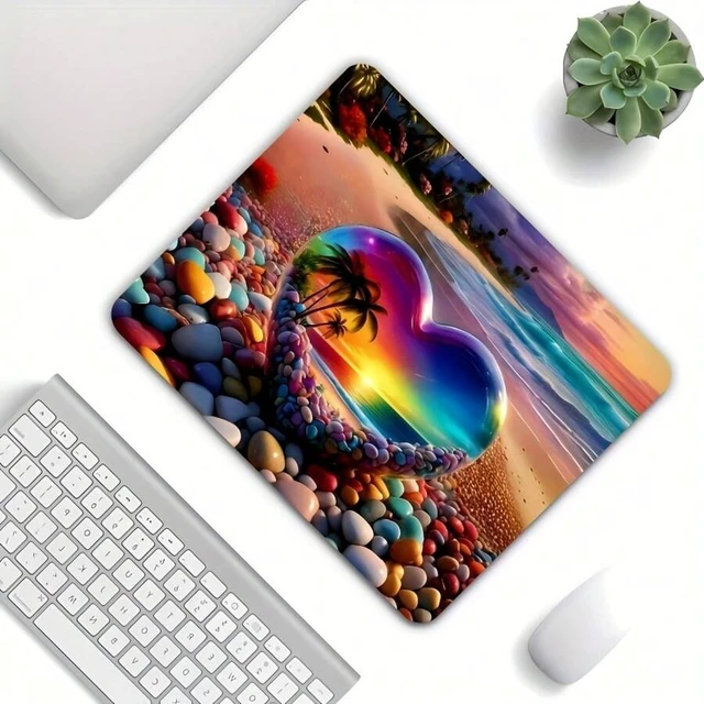 Alt view image 7 of 7 - Bks Square Non-Slip Rubber Gaming Mouse Pad with Seaside Sunset Palm Tree Heart Stone Design Smooth Gliding Surface for Office Laptop Desktop