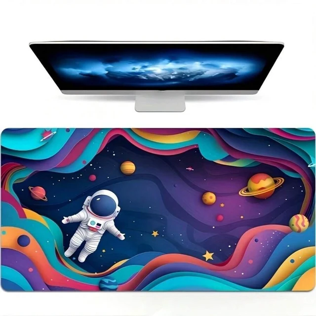 Alt view image 3 of 7 - Bks Large Space Astronaut Mouse Pad Non-Slip Rubber Base Stitched Edges Gaming Office Home Decor Rectangular Keyboard Mat
