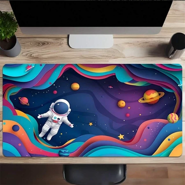 Alt view image 4 of 7 - Bks Large Space Astronaut Mouse Pad Non-Slip Rubber Base Stitched Edges Gaming Office Home Decor Rectangular Keyboard Mat