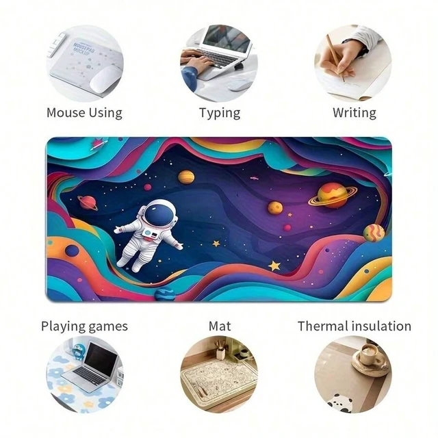 Alt view image 7 of 7 - Bks Large Space Astronaut Mouse Pad Non-Slip Rubber Base Stitched Edges Gaming Office Home Decor Rectangular Keyboard Mat