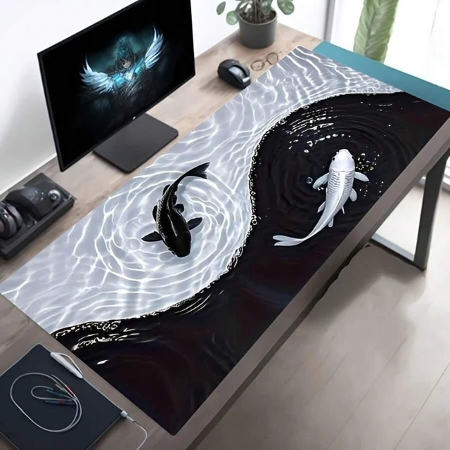 Alt view image 4 of 7 - Bks Tai Chi Koi Pattern Gaming Mouse Pad, Non-Slip Rubber Base, Rectangular Desktop Mat for PC Office Home - Ideal Gift