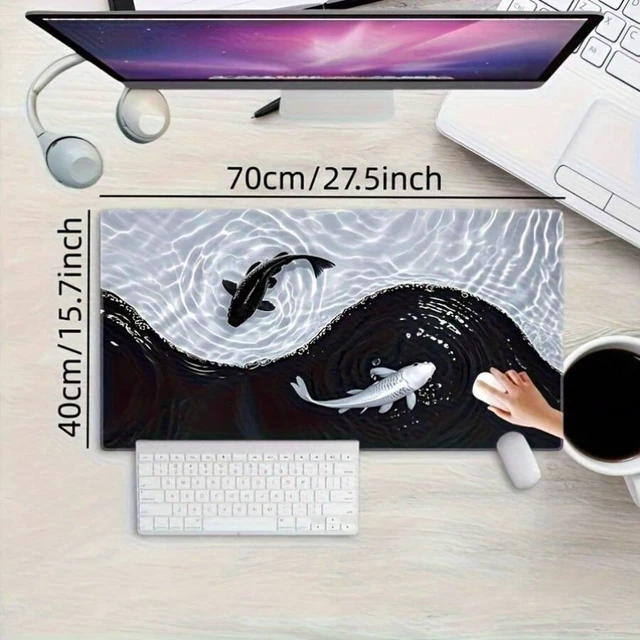 Alt view image 6 of 7 - Bks Tai Chi Koi Pattern Gaming Mouse Pad, Non-Slip Rubber Base, Rectangular Desktop Mat for PC Office Home - Ideal Gift