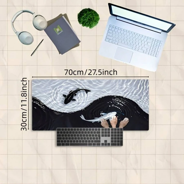 Alt view image 7 of 7 - Bks Tai Chi Koi Pattern Gaming Mouse Pad, Non-Slip Rubber Base, Rectangular Desktop Mat for PC Office Home - Ideal Gift