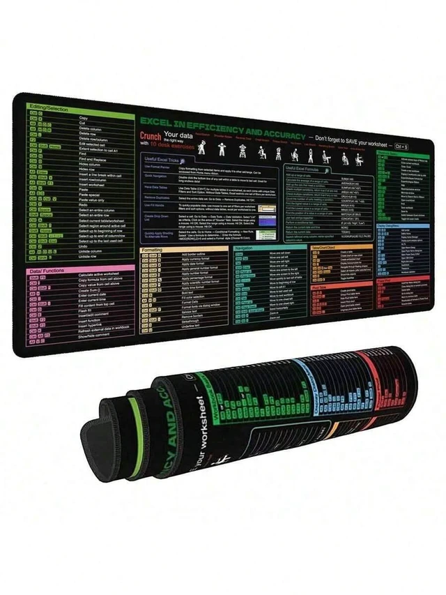 Main image of Bks One-Size Large Excel Shortcut Mouse Pad with Non-Slip Rubber Base, Decorative Desktop Mat for Gaming and Office Work