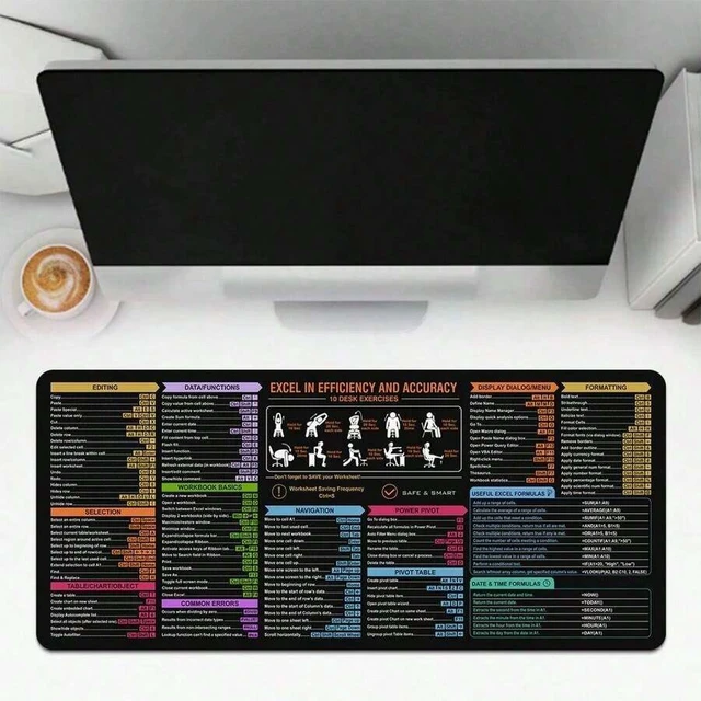 Alt view image 3 of 7 - Bks One-Size Large Excel Shortcut Mouse Pad with Non-Slip Rubber Base, Decorative Desktop Mat for Gaming and Office Work