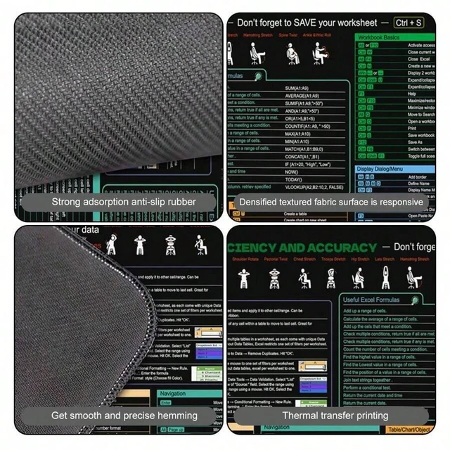 Alt view image 5 of 7 - Bks One-Size Large Excel Shortcut Mouse Pad with Non-Slip Rubber Base, Decorative Desktop Mat for Gaming and Office Work
