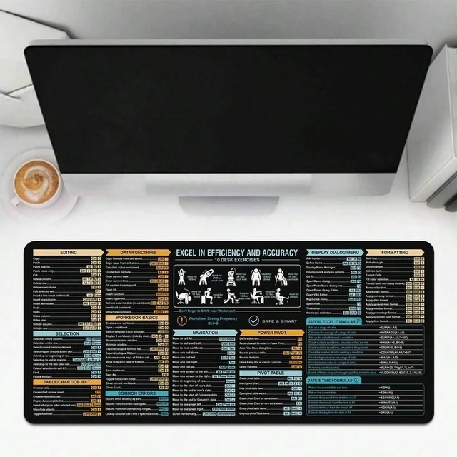 Alt view image 7 of 7 - Bks One-Size Large Excel Shortcut Mouse Pad with Non-Slip Rubber Base, Decorative Desktop Mat for Gaming and Office Work