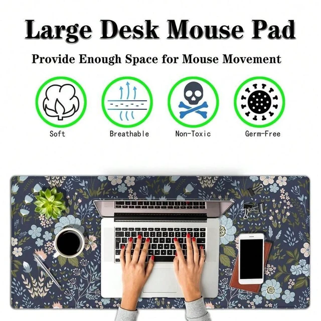 Alt view image 2 of 6 - Bks Jumbo Floral Desk Pad Mouse Mat Non-Slip Rubber Base Waterproof Stitched Edges Large Gaming Office