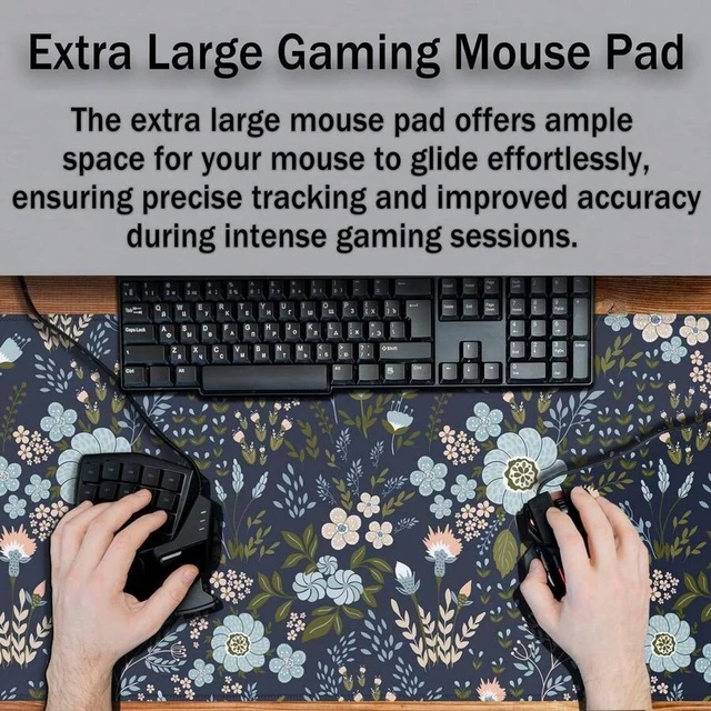 Alt view image 3 of 6 - Bks Jumbo Floral Desk Pad Mouse Mat Non-Slip Rubber Base Waterproof Stitched Edges Large Gaming Office