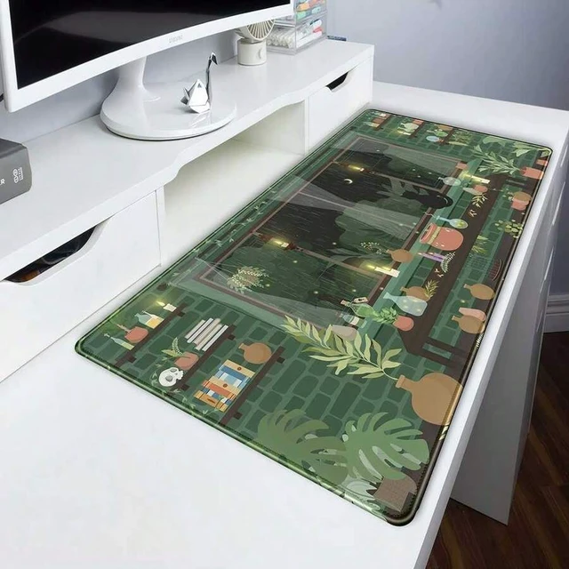 Alt view image 5 of 5 - Bks Large Green Plants Anime Cat Kawaii Desk Mat, Moonlight Fireflies Aesthetic Mousepad XXL for Laptop Keyboard