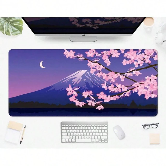 Main image of Bks Desk Purple Mousepad Cherry Blossom Sakura Flowers Mount Kyoto Gaming Mouse Pad Landscape Moon Mountain XXL