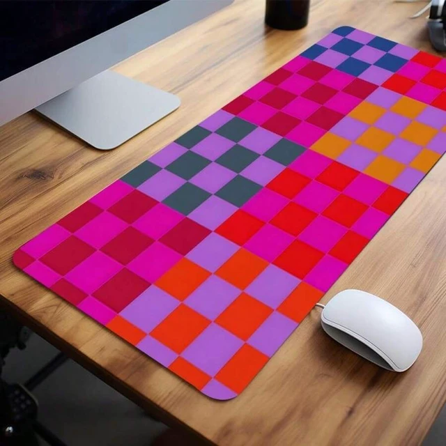 Alt view image 3 of 5 - Bks Colorful Retro Checkered Mouse Pad, 23.6x13.8 Inch Large Gaming Mat, Non-Slip Rubber Base, Office Desk Keyboard Accessory