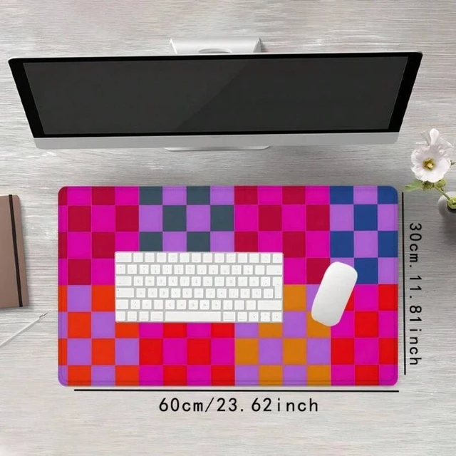 Alt view image 4 of 5 - Bks Colorful Retro Checkered Mouse Pad, 23.6x13.8 Inch Large Gaming Mat, Non-Slip Rubber Base, Office Desk Keyboard Accessory