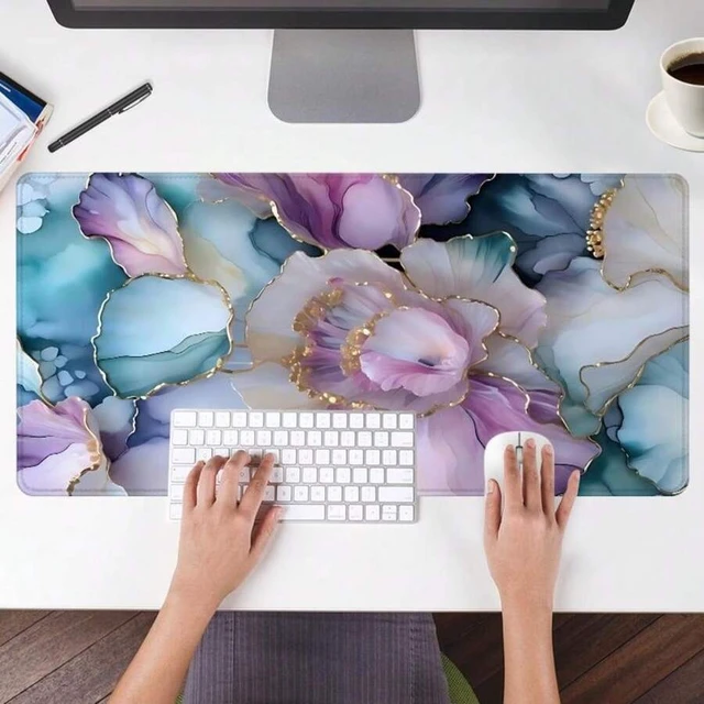 Alt view image 5 of 7 - Bks Floral Pattern Extended Mouse Pad, 1 Count Rectangle Gaming Mouse Pad, Non-Slip Rubber Base Keyboard Pad, Office Desk Mat For Gaming And Work, Mousepad