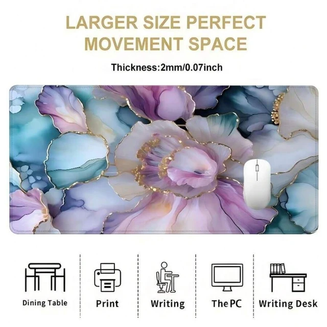 Alt view image 4 of 7 - Bks Floral Pattern Extended Mouse Pad, 1 Count Rectangle Gaming Mouse Pad, Non-Slip Rubber Base Keyboard Pad, Office Desk Mat For Gaming And Work, Mousepad